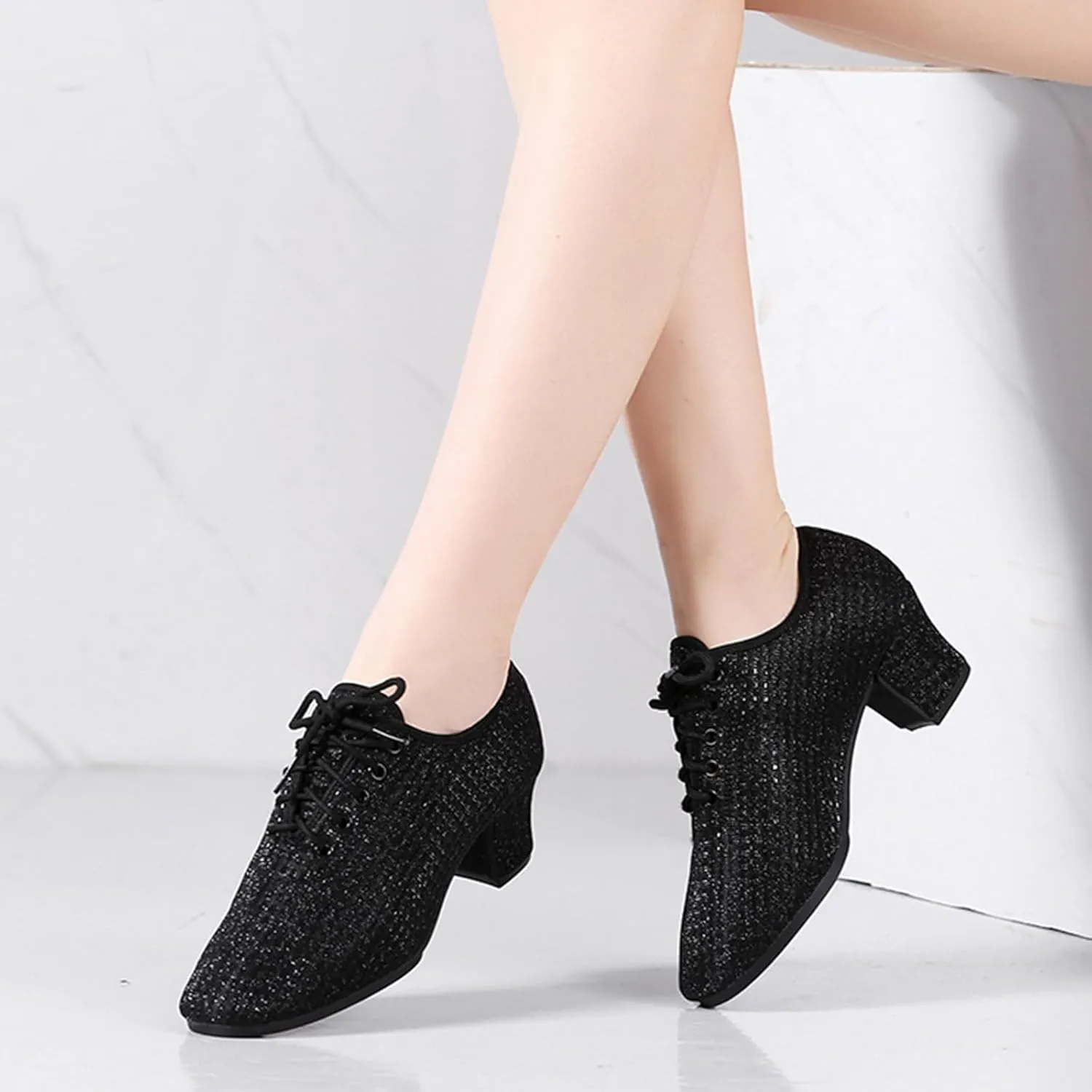 ONAIC Women's Lace Up Latin Practice Dance Shoes Standard Ballroom Latin Dance Shoes Breathable Jazz Training Shoes