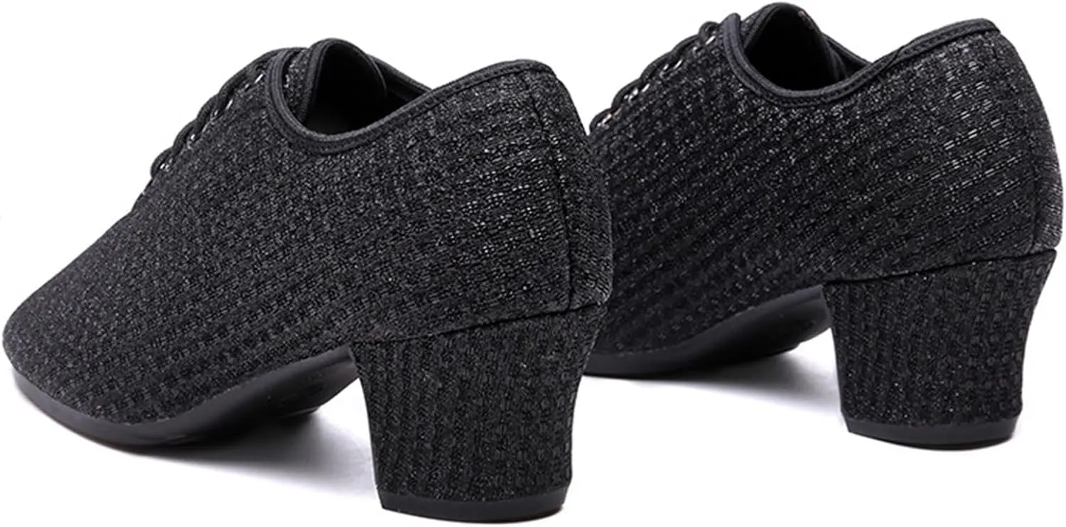ONAIC Women's Lace Up Latin Practice Dance Shoes Standard Ballroom Latin Dance Shoes Breathable Jazz Training Shoes
