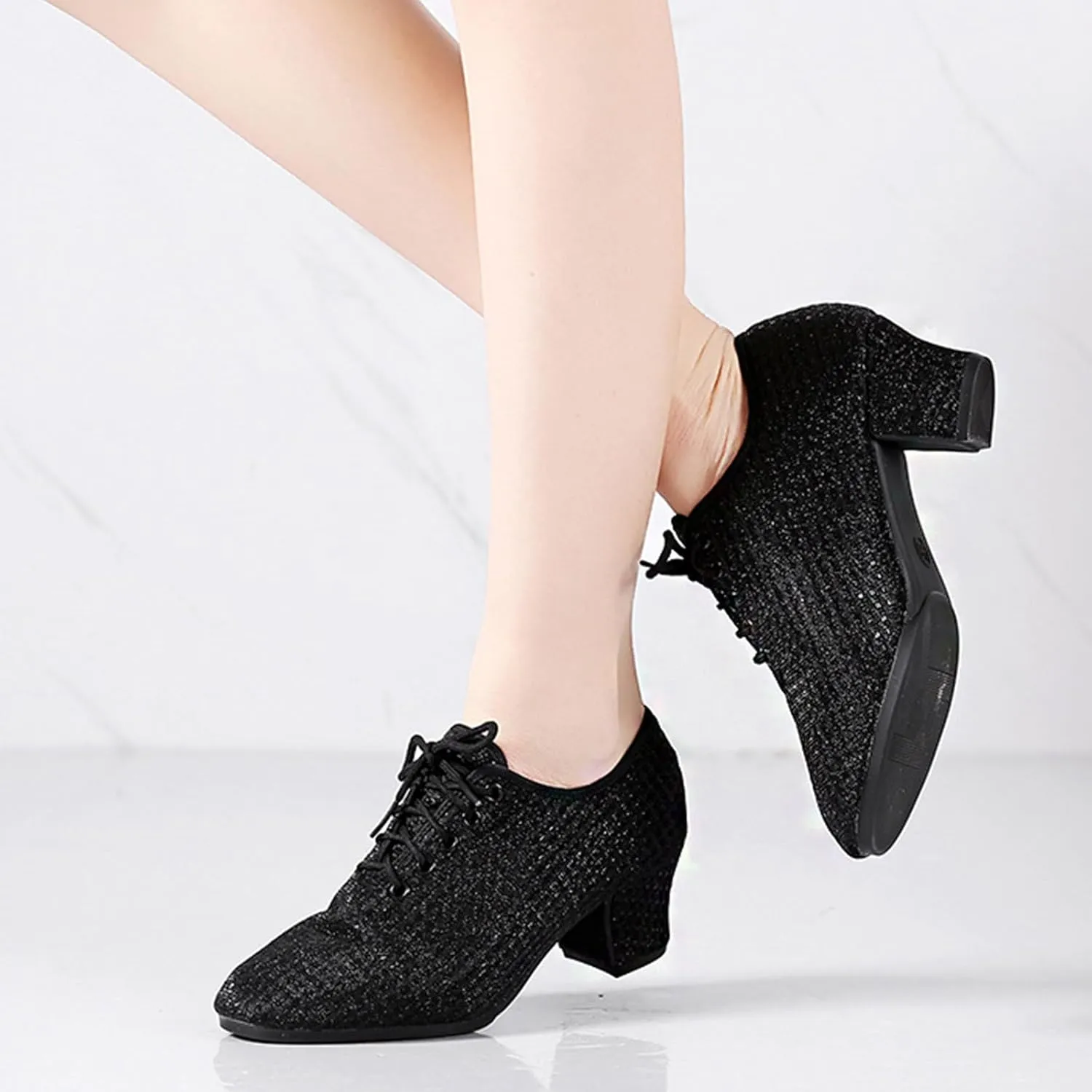 ONAIC Women's Lace Up Latin Practice Dance Shoes Standard Ballroom Latin Dance Shoes Breathable Jazz Training Shoes