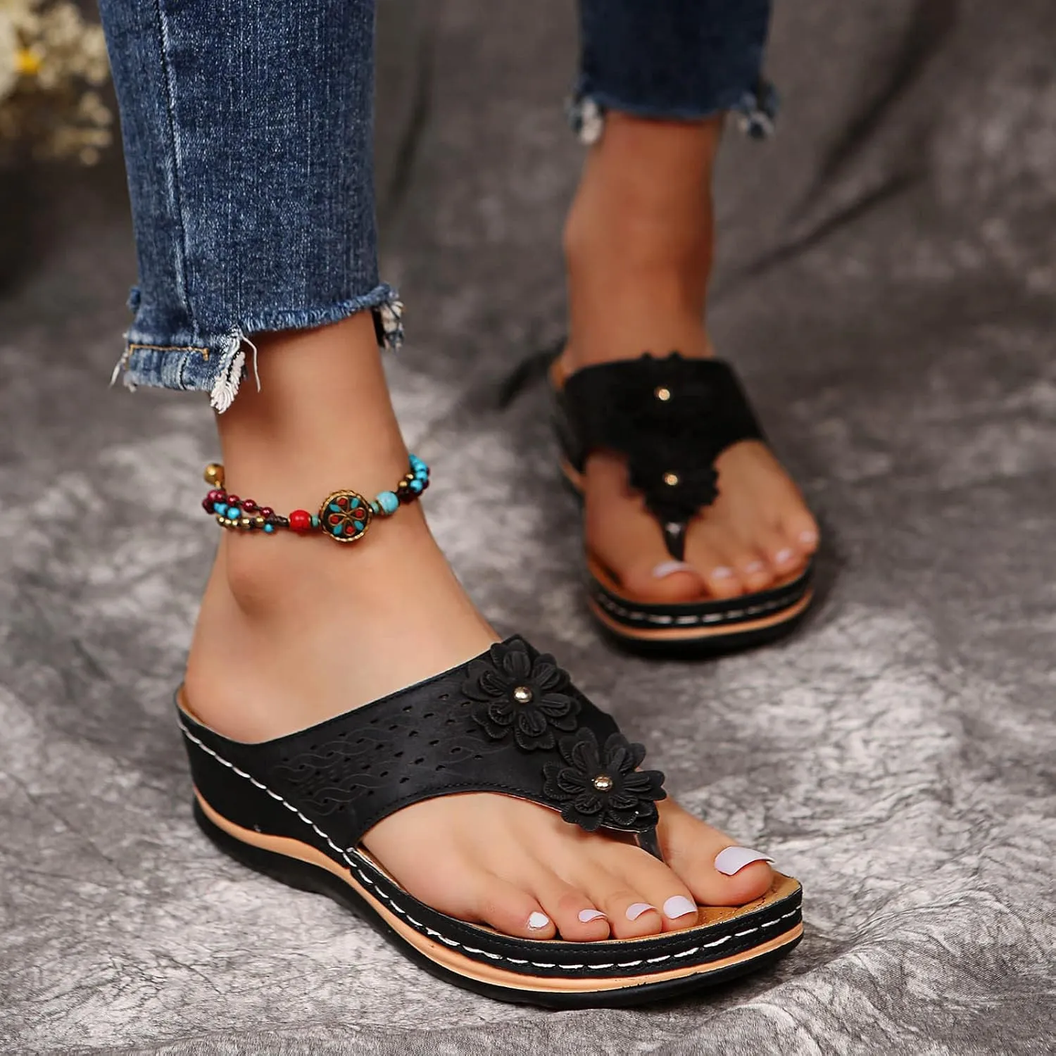 Orthopedic Sandals for Women,Womens Sandals with Arch Support Orthotic Sandals Flip Flops Wedge Walking Slippers