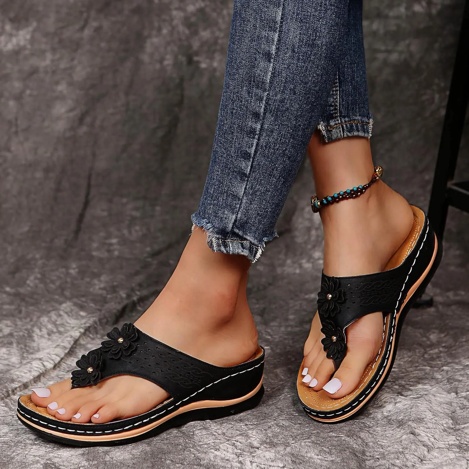 Orthopedic Sandals for Women,Womens Sandals with Arch Support Orthotic Sandals Flip Flops Wedge Walking Slippers