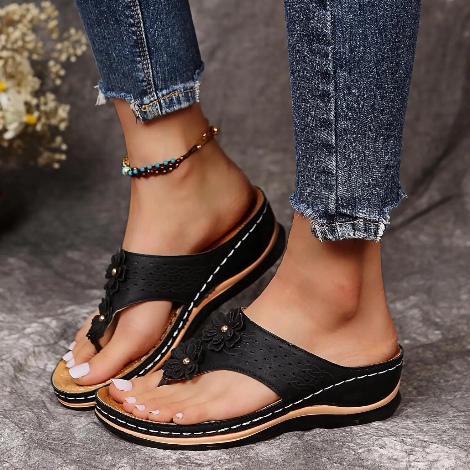 Orthopedic Sandals for Women,Womens Sandals with Arch Support Orthotic Sandals Flip Flops Wedge Walking Slippers