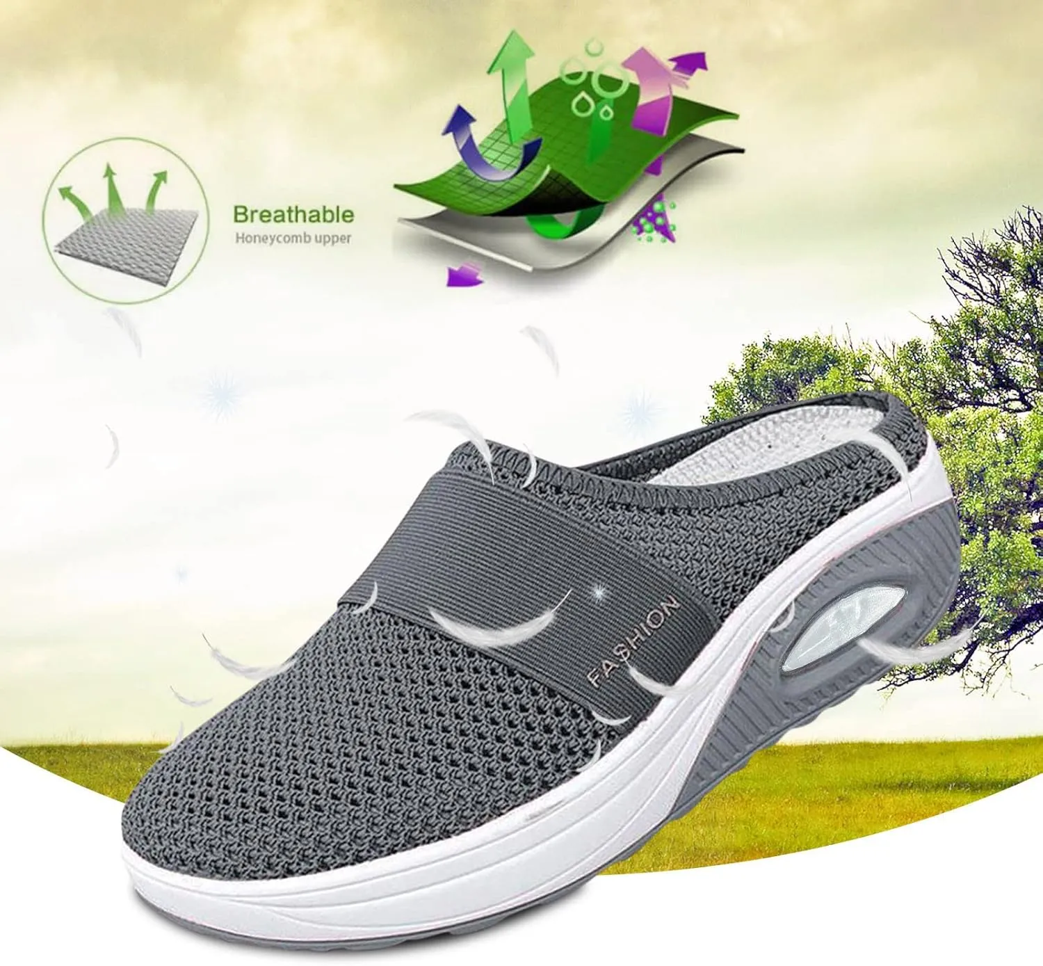 Orthopedic Shoes for Women Slip ons Air Cushion Comfortable Walking Shoes with Arch Support Knit Casual Platform Mesh Shoes