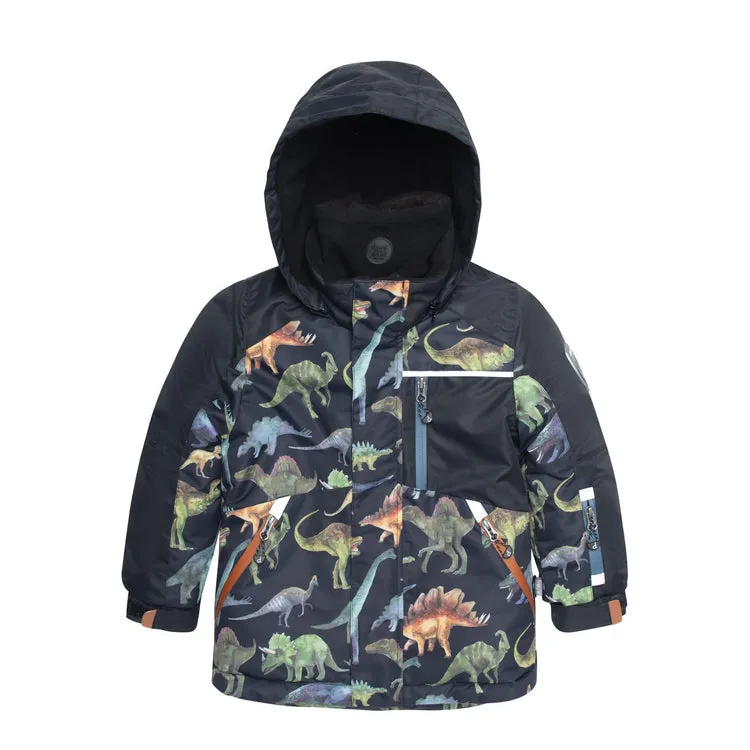 Printed Dinosaurs Two Piece Snowsuit Black And Steel Blue