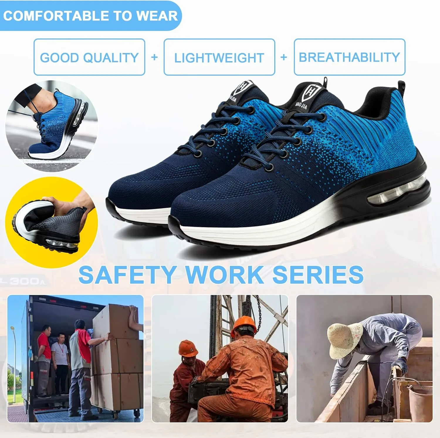 Safety Shoes Steel Toe Shoes for Men Women Breathable Safety Work Sneakers Lightweight Comfortable Proof Slip Resistant Fashion Sneakers Air Cushion Construction Industrial Shoes