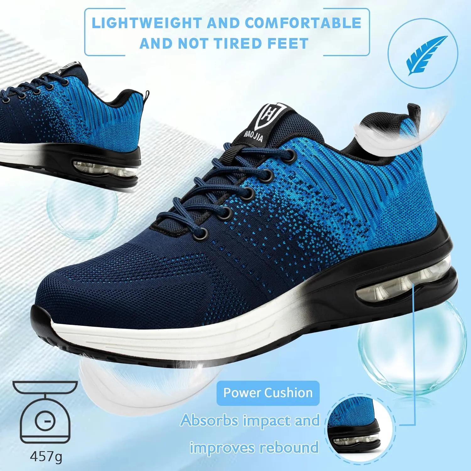 Safety Shoes Steel Toe Shoes for Men Women Breathable Safety Work Sneakers Lightweight Comfortable Proof Slip Resistant Fashion Sneakers Air Cushion Construction Industrial Shoes