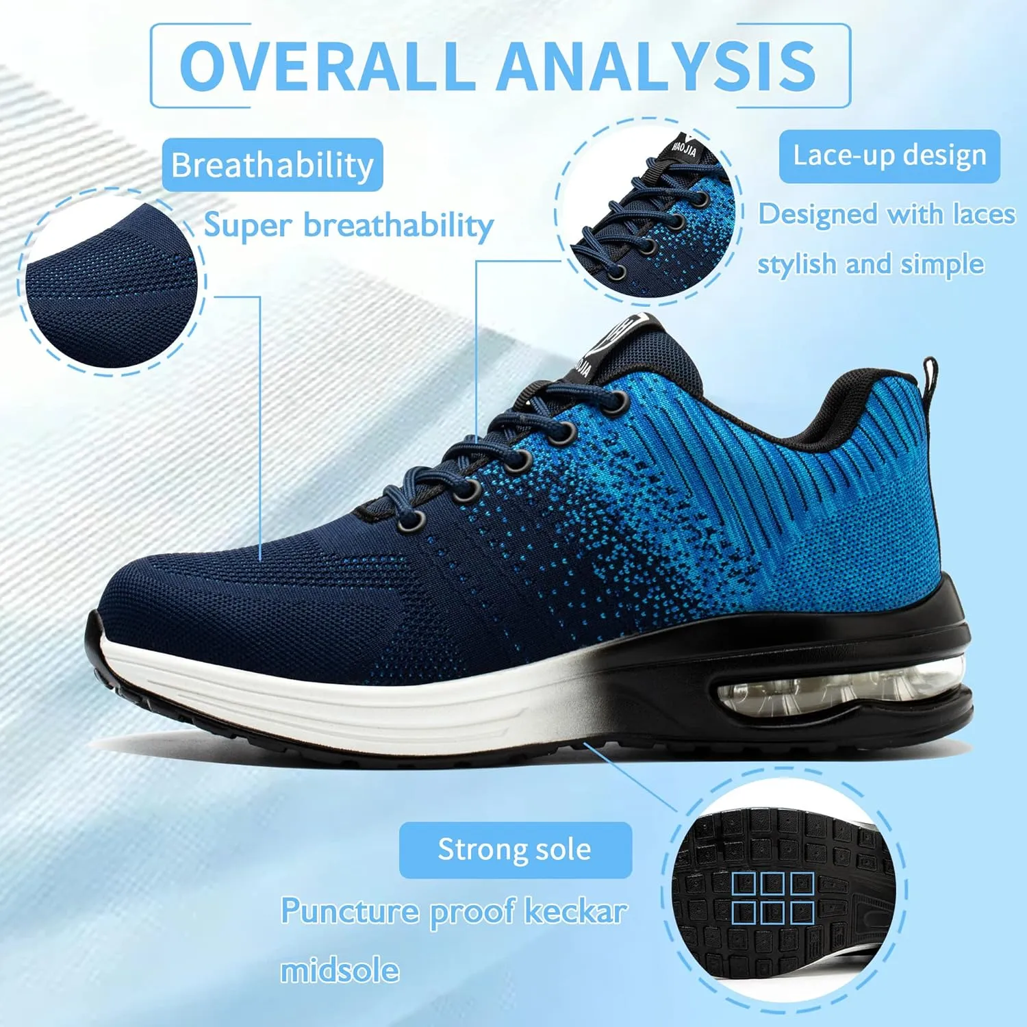 Safety Shoes Steel Toe Shoes for Men Women Breathable Safety Work Sneakers Lightweight Comfortable Proof Slip Resistant Fashion Sneakers Air Cushion Construction Industrial Shoes