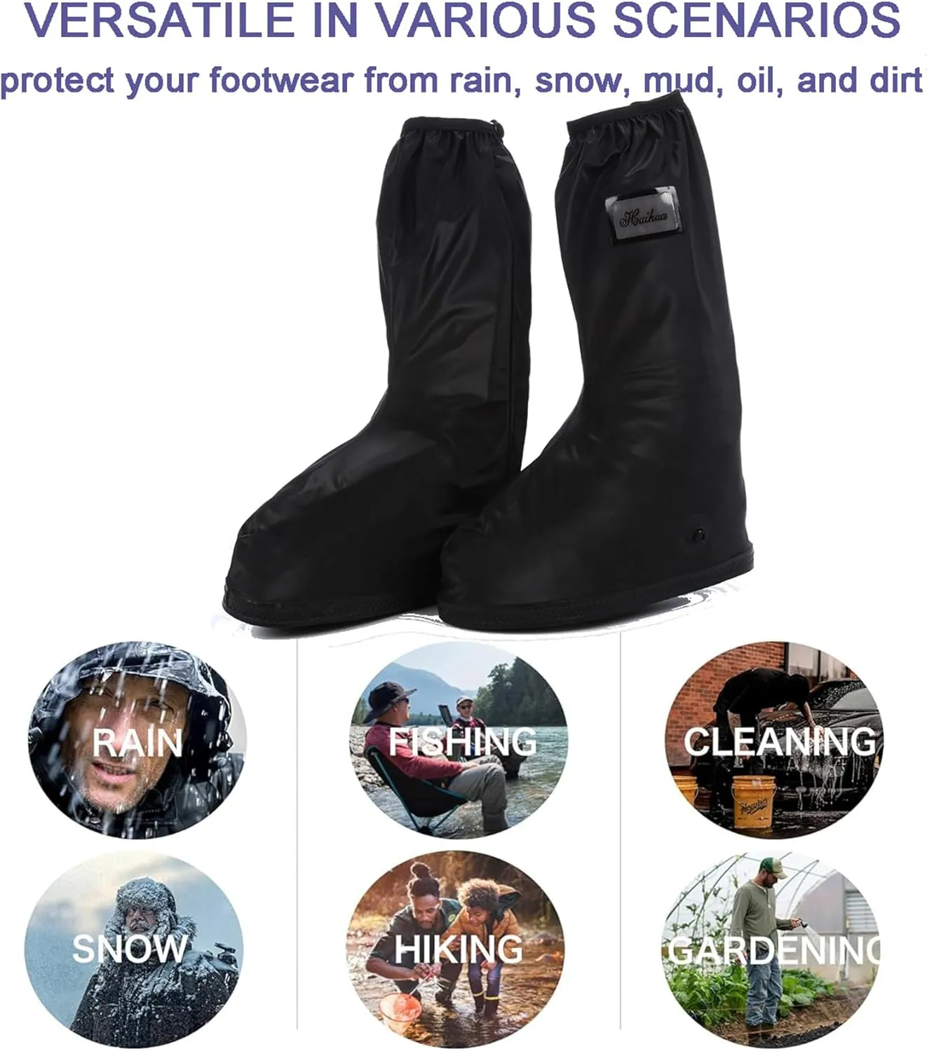 scosao Waterproof Shoe Covers for Rain with Reflector, Reusable Rain Boot Shoe Cover Women Men, Non-Slip Overshoes for Waterproof Cycling,Unisex Rain Footwear for Rainy and Snowy Outdoors Garden etc
