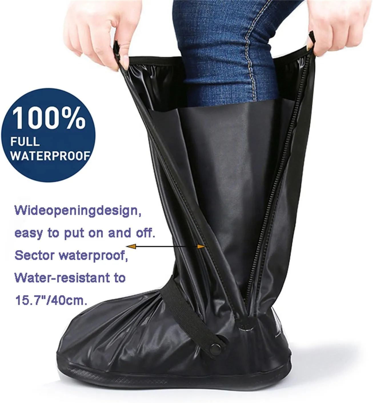 scosao Waterproof Shoe Covers for Rain with Reflector, Reusable Rain Boot Shoe Cover Women Men, Non-Slip Overshoes for Waterproof Cycling,Unisex Rain Footwear for Rainy and Snowy Outdoors Garden etc