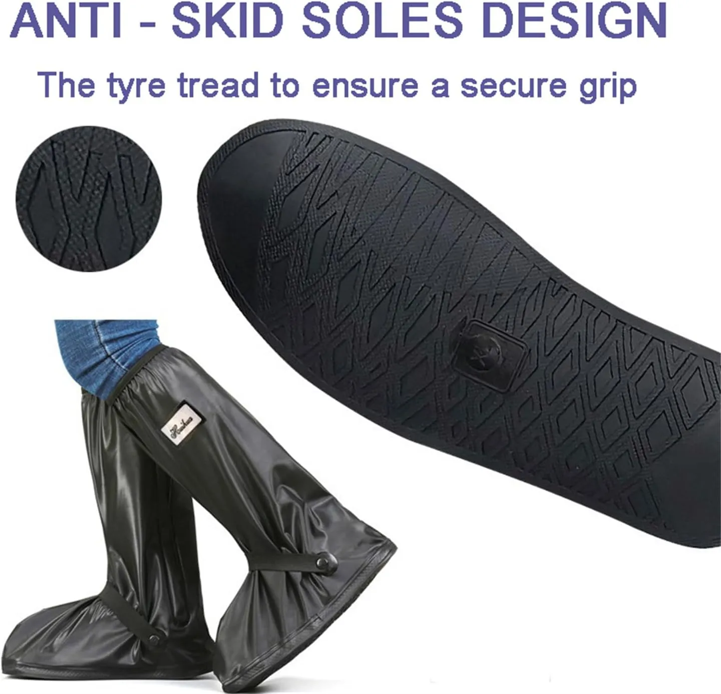 scosao Waterproof Shoe Covers for Rain with Reflector, Reusable Rain Boot Shoe Cover Women Men, Non-Slip Overshoes for Waterproof Cycling,Unisex Rain Footwear for Rainy and Snowy Outdoors Garden etc