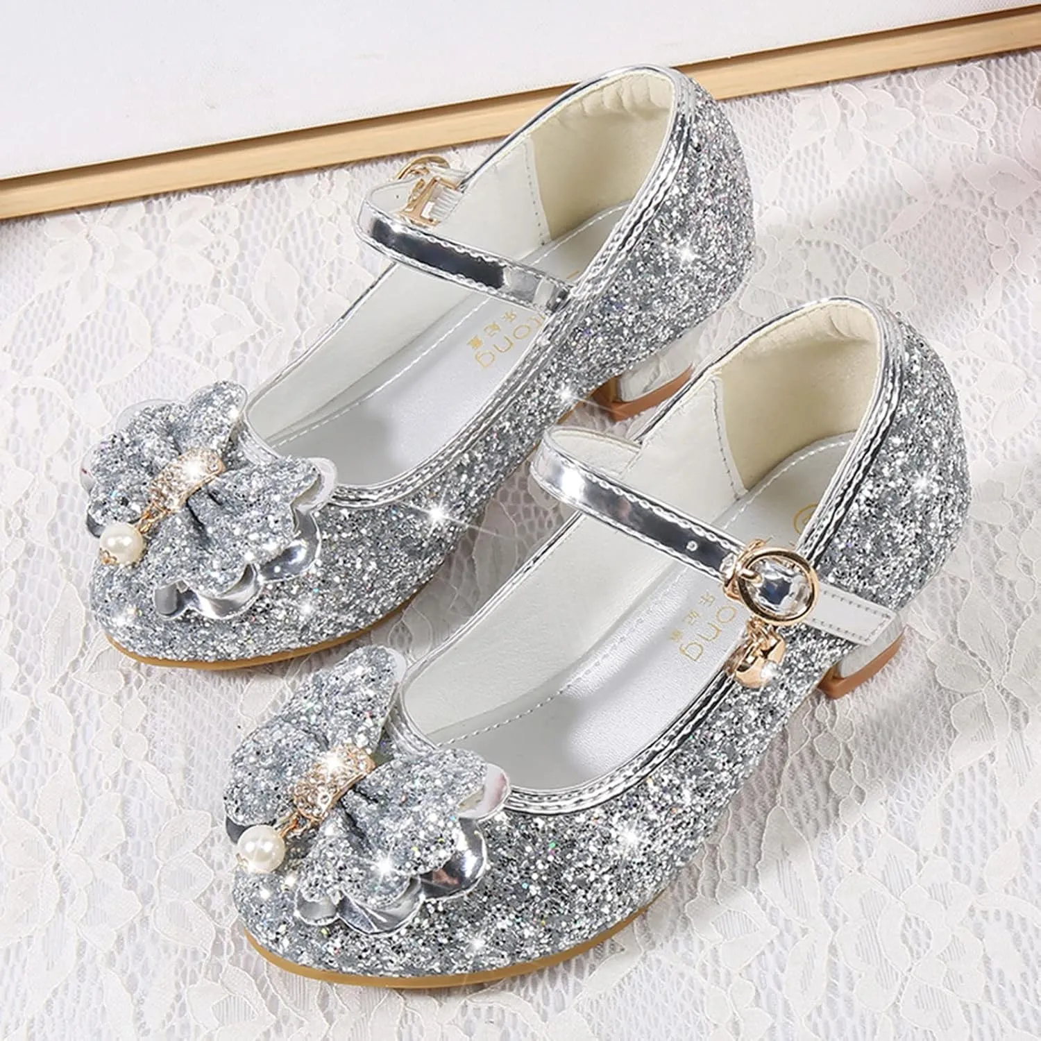 Shoes for Girls,Toddler Girl Glitter Sequins Princess Shoes Low Heels Party Dress Dance Shoes Sandals Shoes 4-8 Years