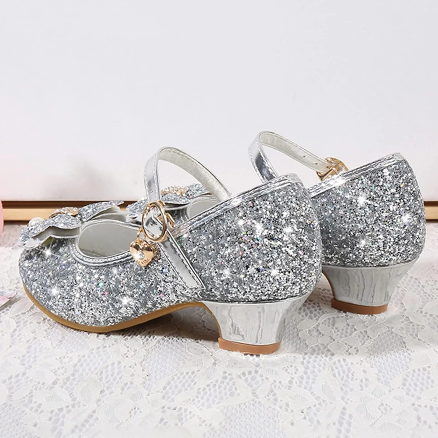 Shoes for Girls,Toddler Girl Glitter Sequins Princess Shoes Low Heels Party Dress Dance Shoes Sandals Shoes 4-8 Years