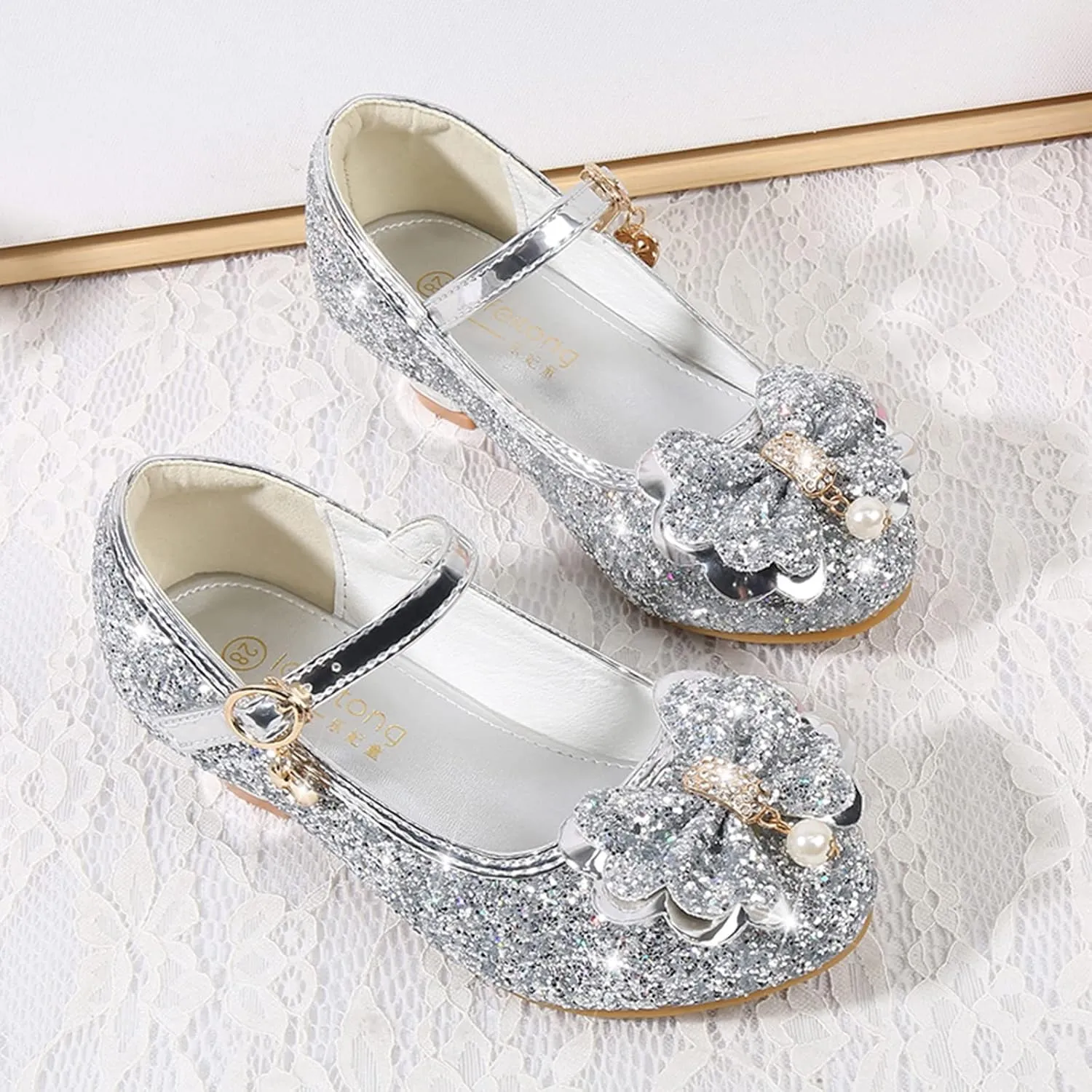 Shoes for Girls,Toddler Girl Glitter Sequins Princess Shoes Low Heels Party Dress Dance Shoes Sandals Shoes 4-8 Years