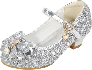 Shoes for Girls,Toddler Girl Glitter Sequins Princess Shoes Low Heels Party Dress Dance Shoes Sandals Shoes 4-8 Years