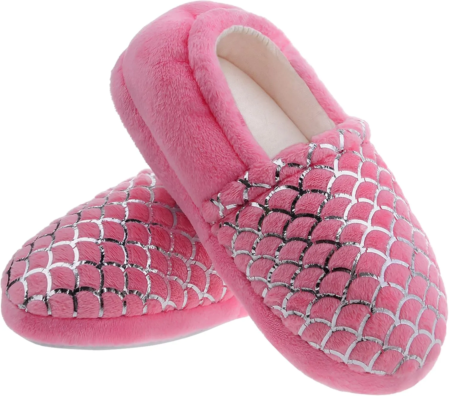 shoeslocker Girls Mermaid Slippers Princess Pink House Slippers for Little Kids