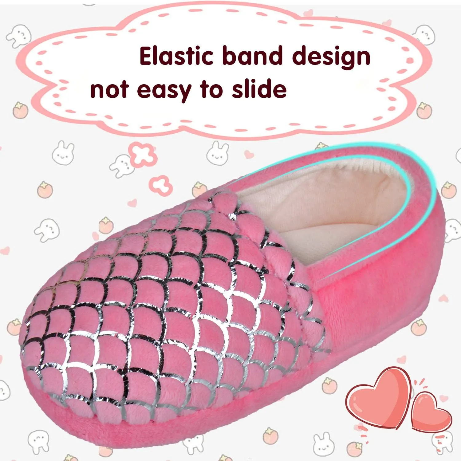 shoeslocker Girls Mermaid Slippers Princess Pink House Slippers for Little Kids