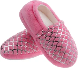shoeslocker Girls Mermaid Slippers Princess Pink House Slippers for Little Kids