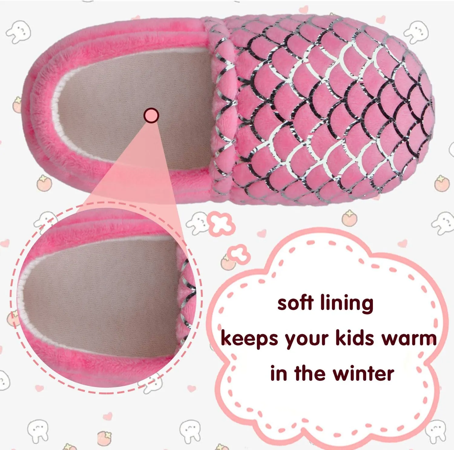 shoeslocker Girls Mermaid Slippers Princess Pink House Slippers for Little Kids