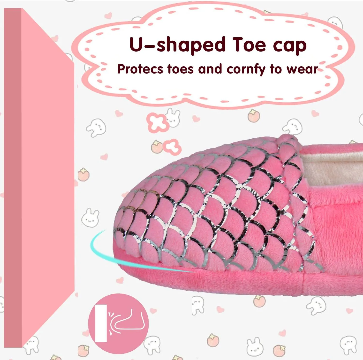 shoeslocker Girls Mermaid Slippers Princess Pink House Slippers for Little Kids