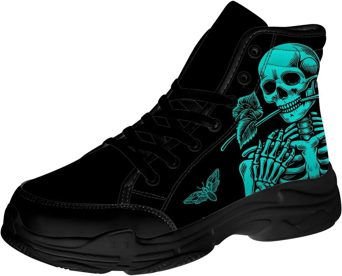 Skull Shoes for Men Women High Top Sneakers Rose Canvas Shoes Gifts for Her Him