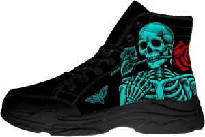 Skull Shoes for Men Women High Top Sneakers Rose Canvas Shoes Gifts for Her Him
