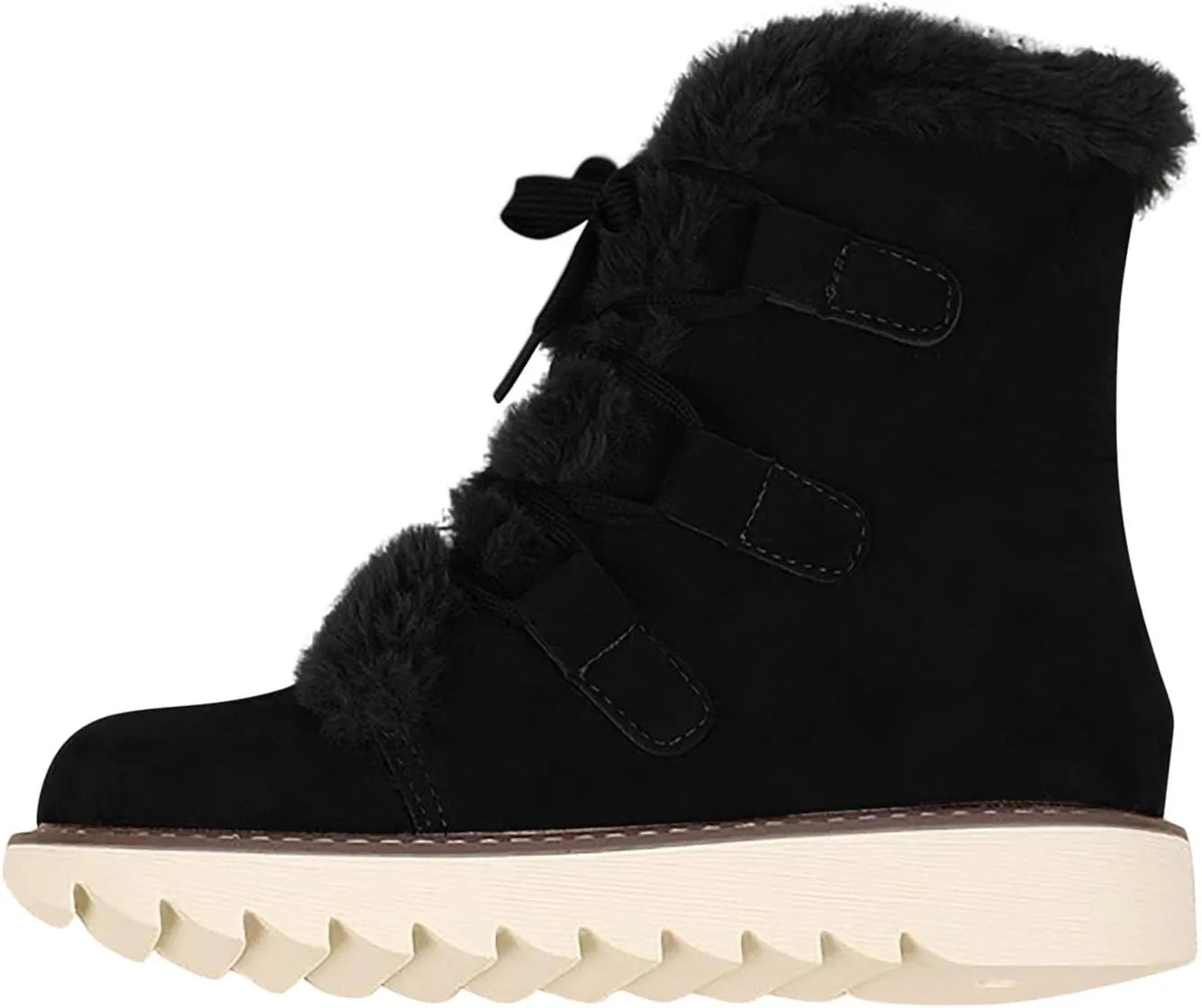 Snow Boots for Women Fur Lined Winter Warm Cotton Shoes Ankle Booties Lace up Flat Anti-Slip Mid Calf Knight Boots