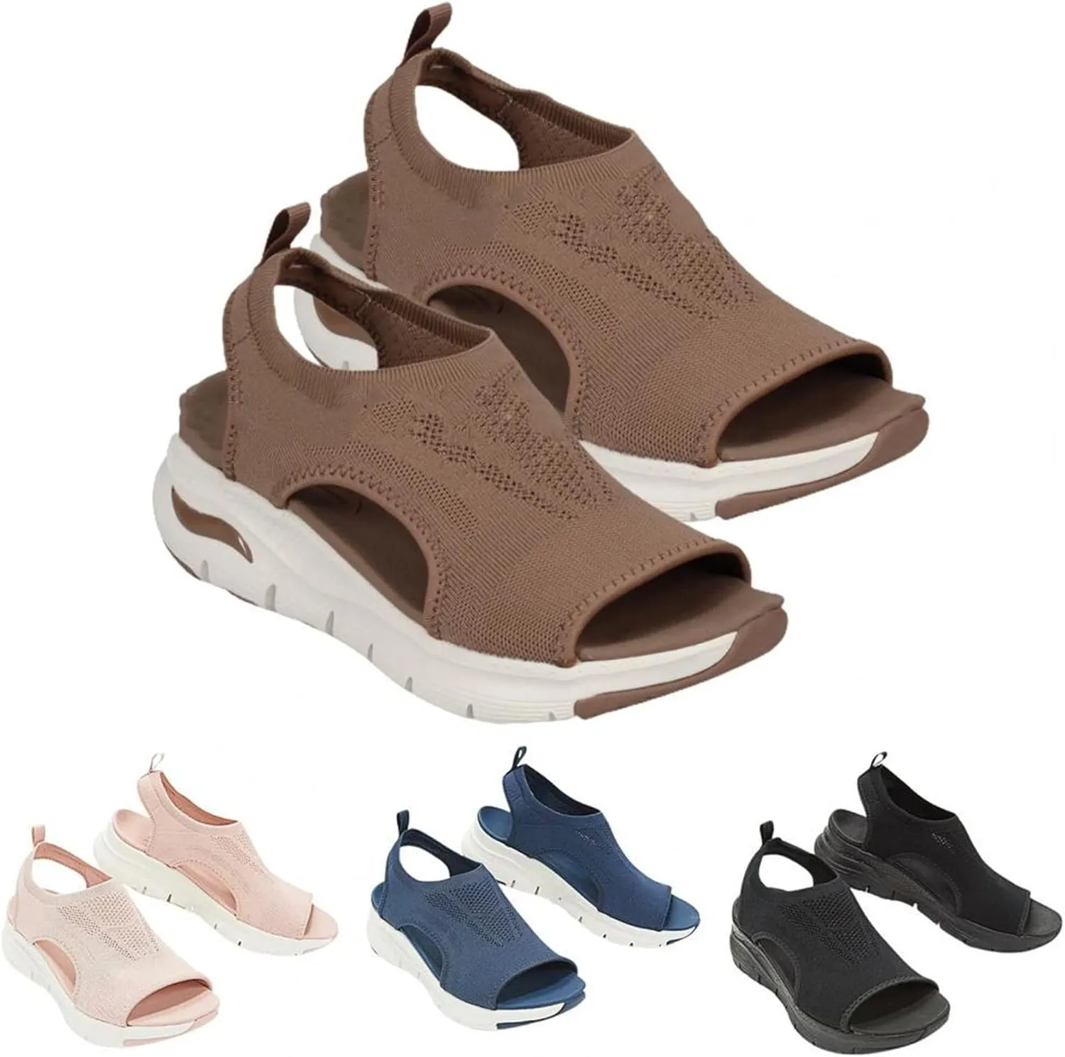 Summer Washable Slingback Orthopedic Slide Sport Sandals Comfy Knit Thick Bottom Fish Mouth Casual Sandals Mesh Soft Sole Casual Women's Shoes,Black,US4.5/EU35
