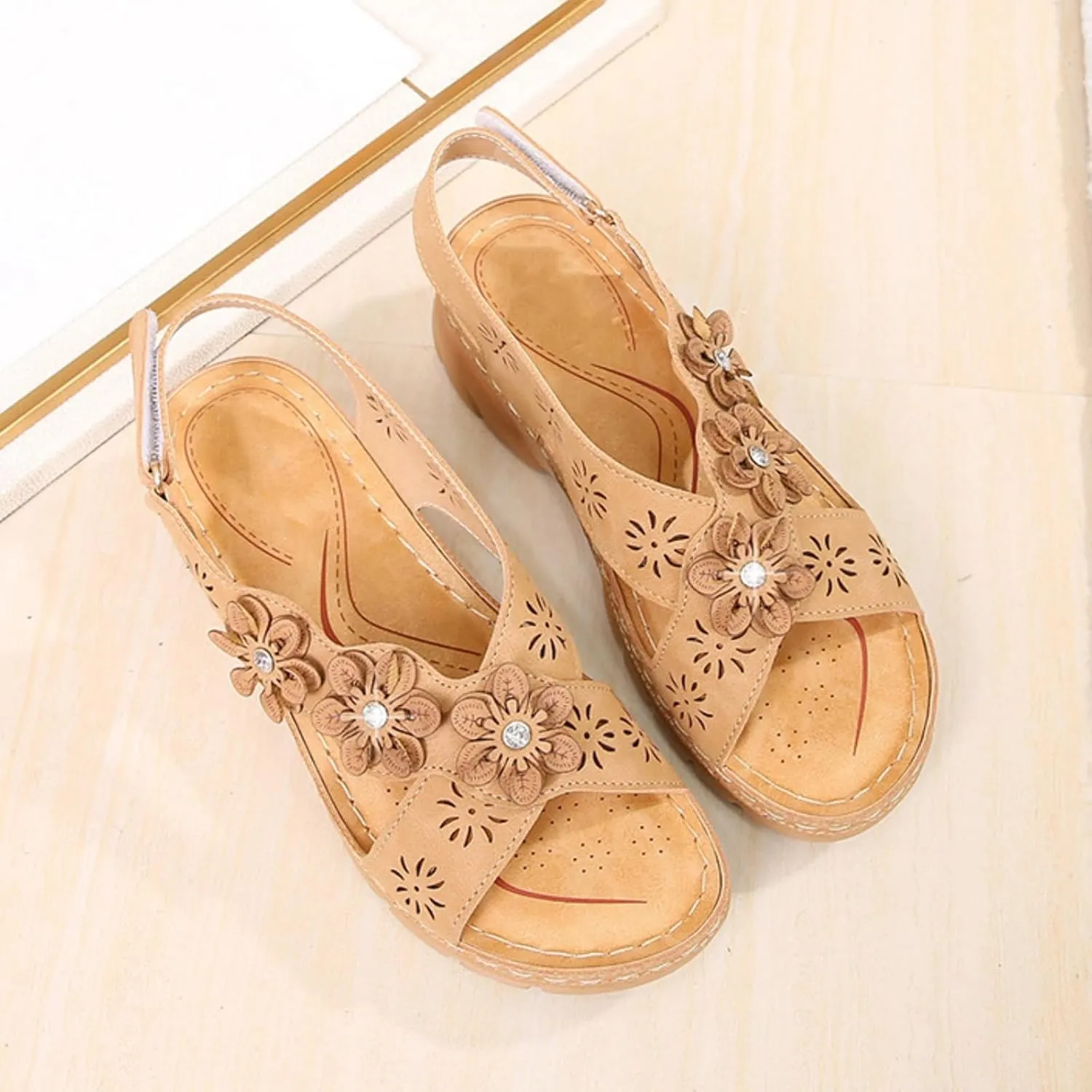 Summer Wedge Sandals for Women Beach Vacation Casual Womens Sandal Comfortable Platform Shoes Trendy Flower Shoes