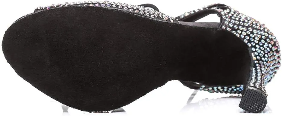 SWDZM Women's Latin Dance Shoes Open-Toe Lace-up Rhinestone Salsa Tango Ballroom Professional Practice Performance Dance Shoes Model-YCL387