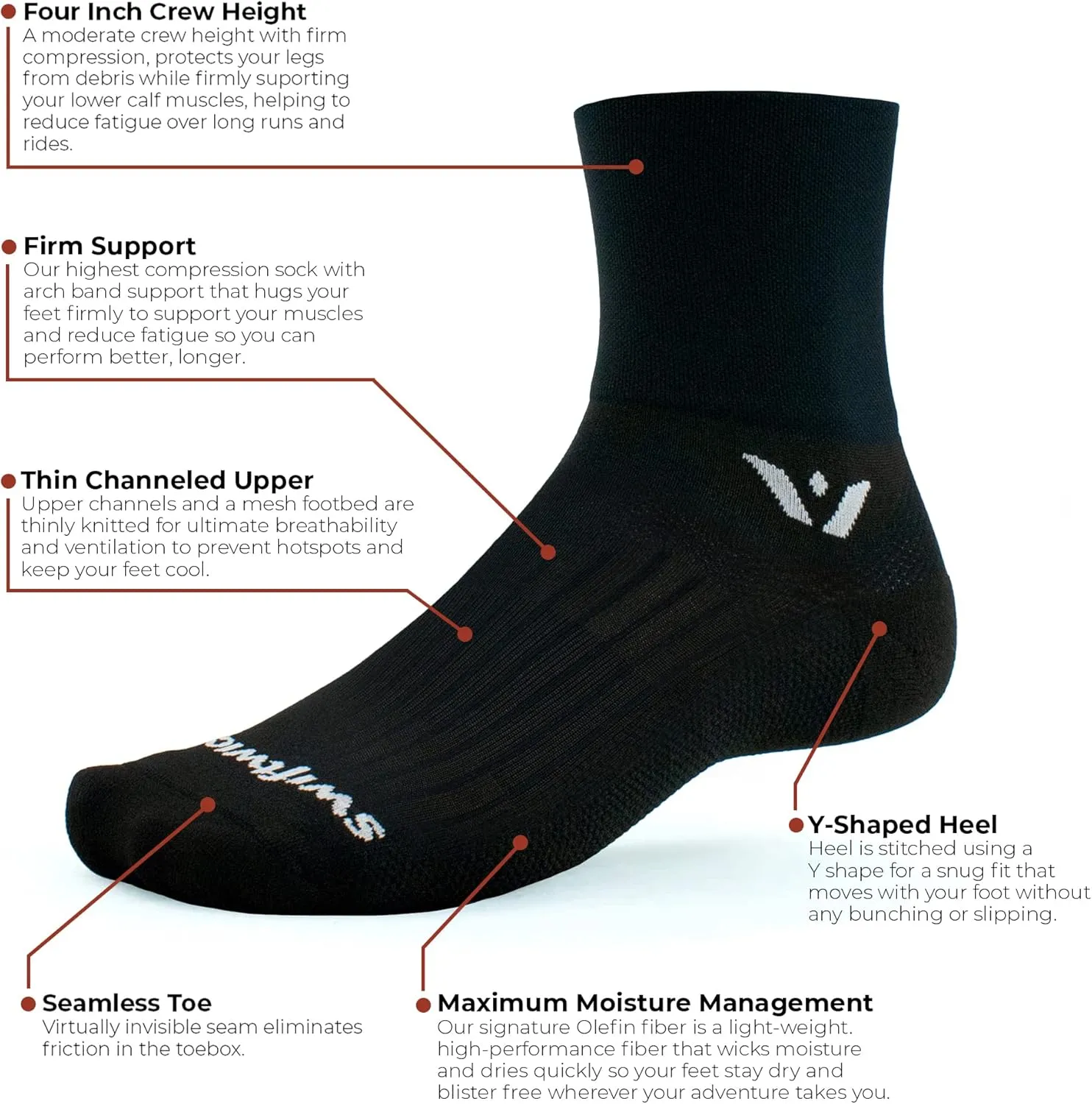 Swiftwick- ASPIRE (3 Pairs) Quarter Crew Cycling & Trail Running Socks, Compression Fit