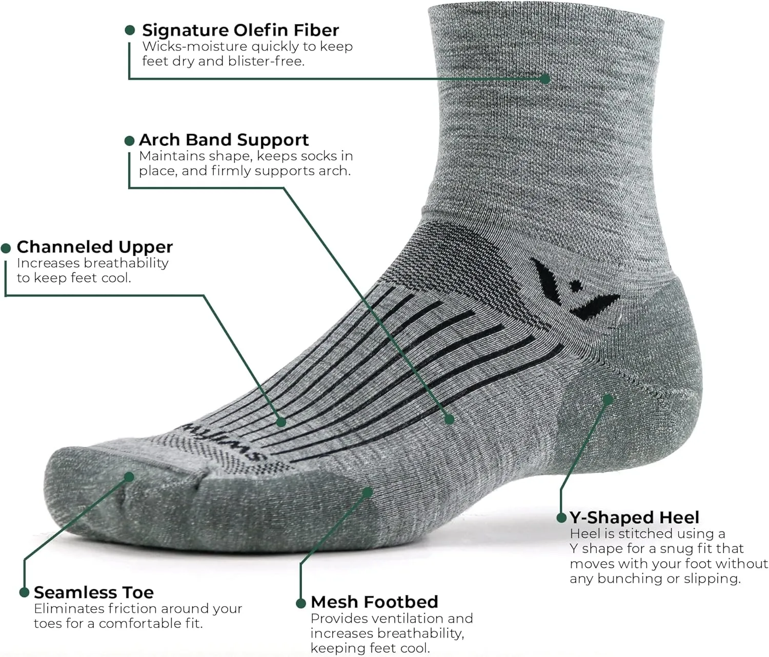 Swiftwick- PURSUIT FOUR Trail Running & Cycling Socks, Merino Wool, Durable Crew