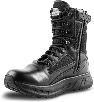 TACTICAL RESEARCH TR MAXX 8Z 8?? Ultra-Cushioned Maximalist Black Tactical Boots for Men with Zipper - Designed for Police, EMS, and Security with Slip-Resistant Vibram Outsole, Black - 5 W