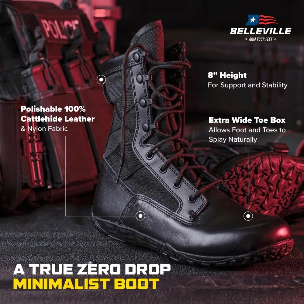 TACTICAL RESEARCH TR Mini-Mil TR102 8" Minimalist Tactical Boots for Men - Lightweight and Breathable Black Leather with Slip-Resistant Vibram Outsole