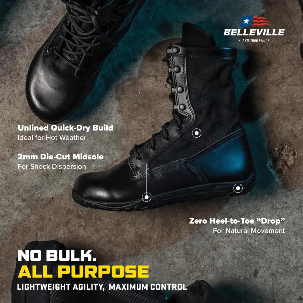 TACTICAL RESEARCH TR Mini-Mil TR102 8" Minimalist Tactical Boots for Men - Lightweight and Breathable Black Leather with Slip-Resistant Vibram Outsole