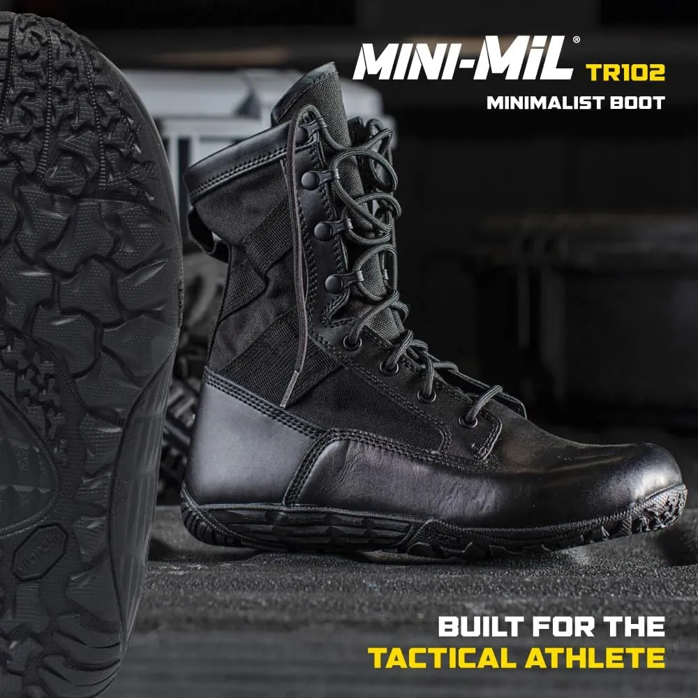 TACTICAL RESEARCH TR Mini-Mil TR102 8" Minimalist Tactical Boots for Men - Lightweight and Breathable Black Leather with Slip-Resistant Vibram Outsole
