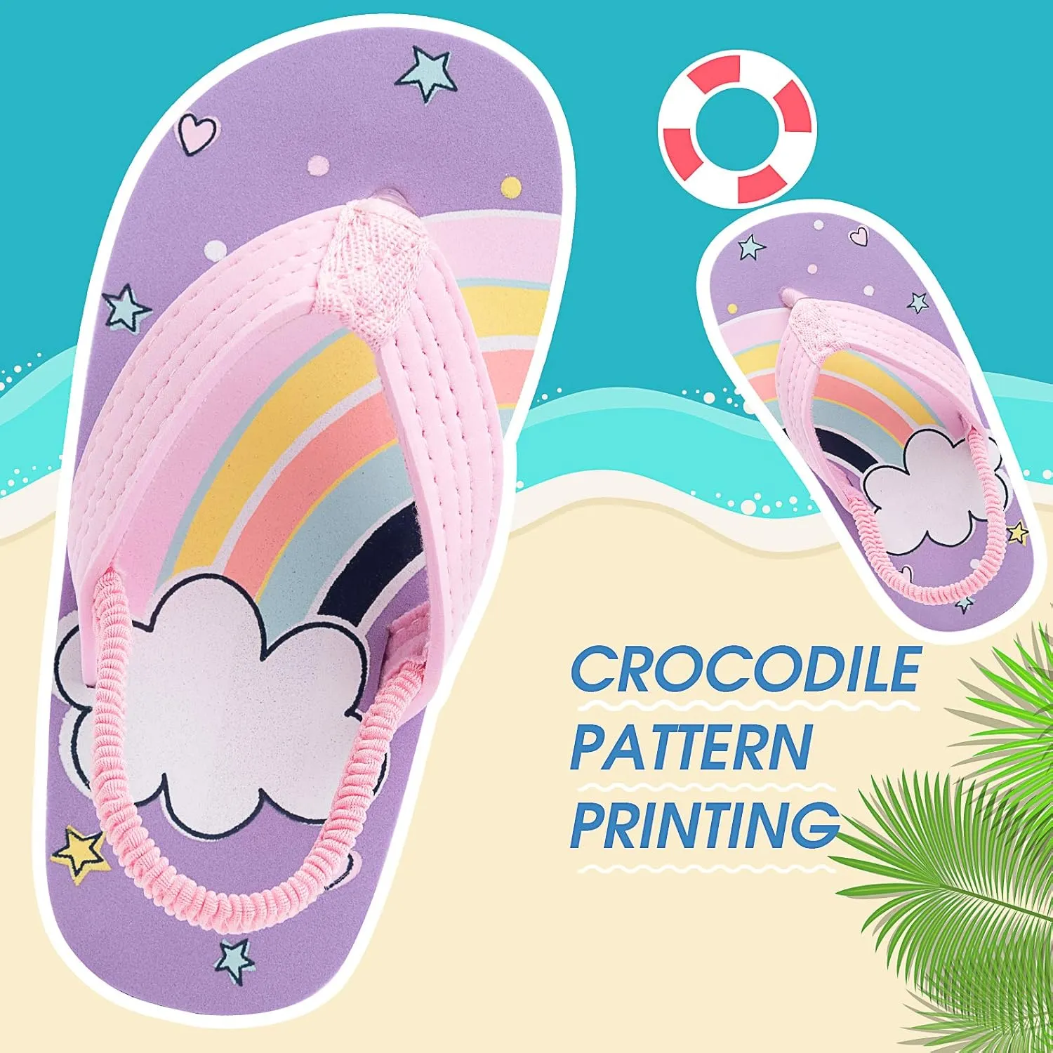 techcity Toddler Boys Girls Flip Flops Kids Unicorn Dinosaur Sandals Beach Pool Water Shoes with Back Strap