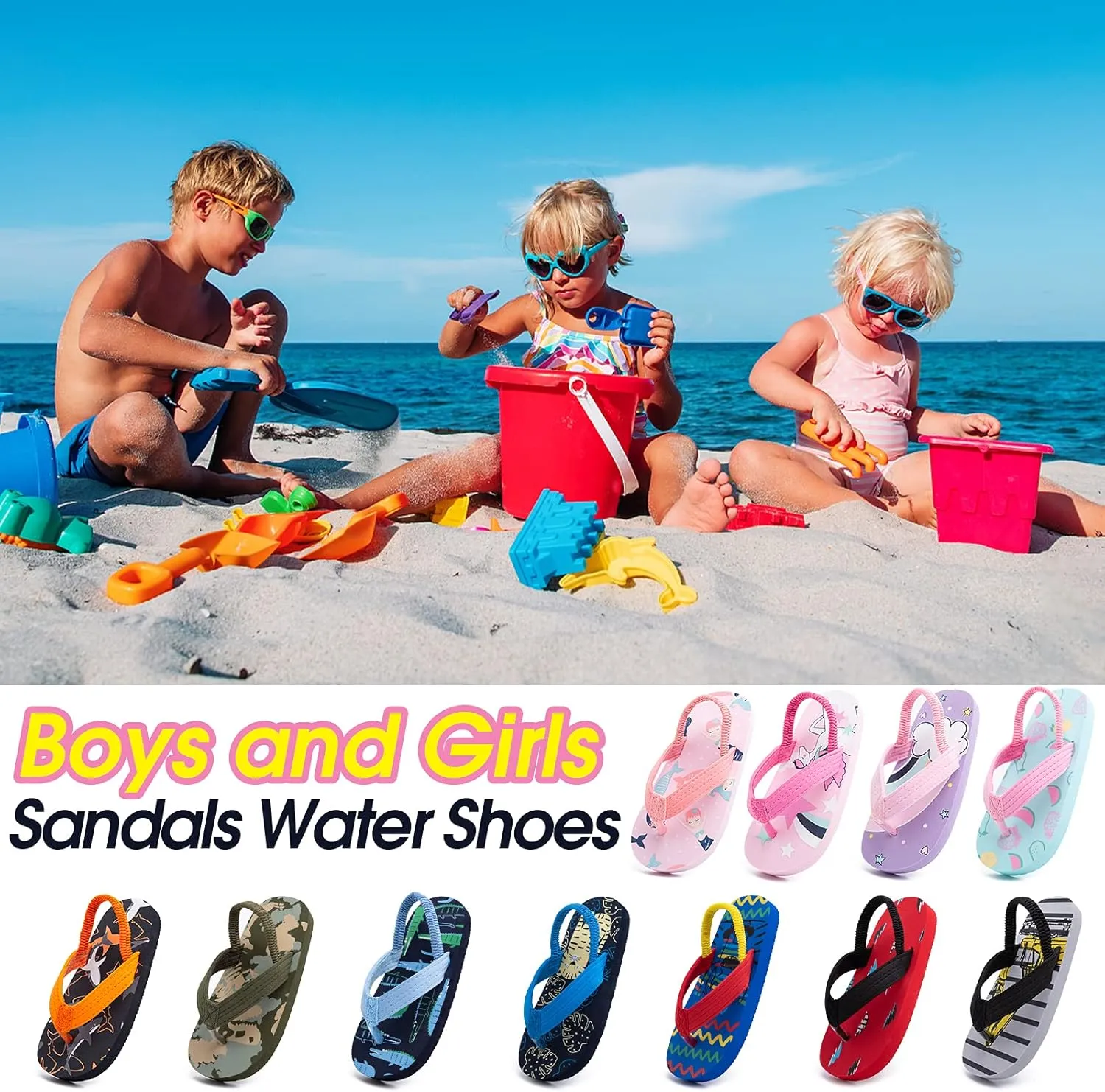 techcity Toddler Boys Girls Flip Flops Kids Unicorn Dinosaur Sandals Beach Pool Water Shoes with Back Strap