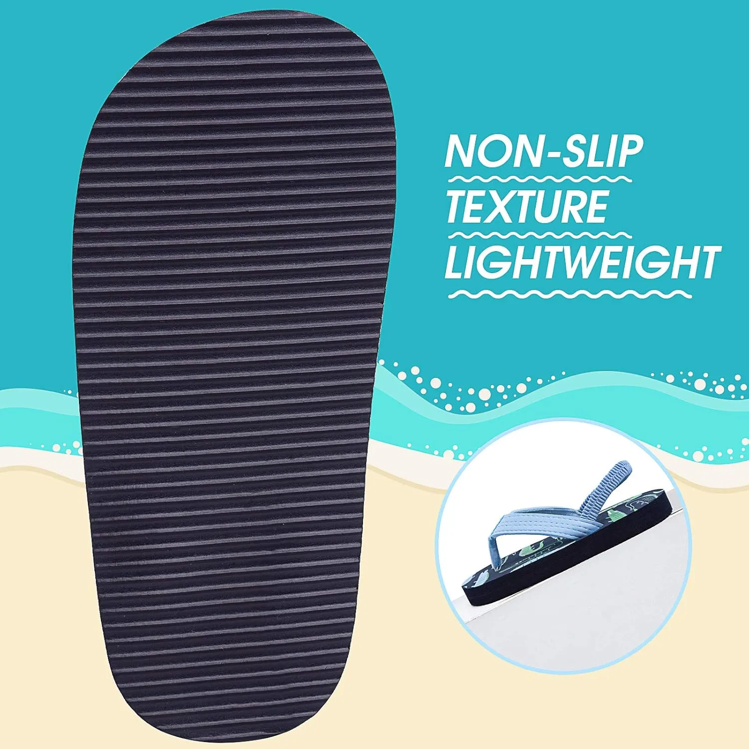 techcity Toddler Boys Girls Flip Flops Kids Unicorn Dinosaur Sandals Beach Pool Water Shoes with Back Strap