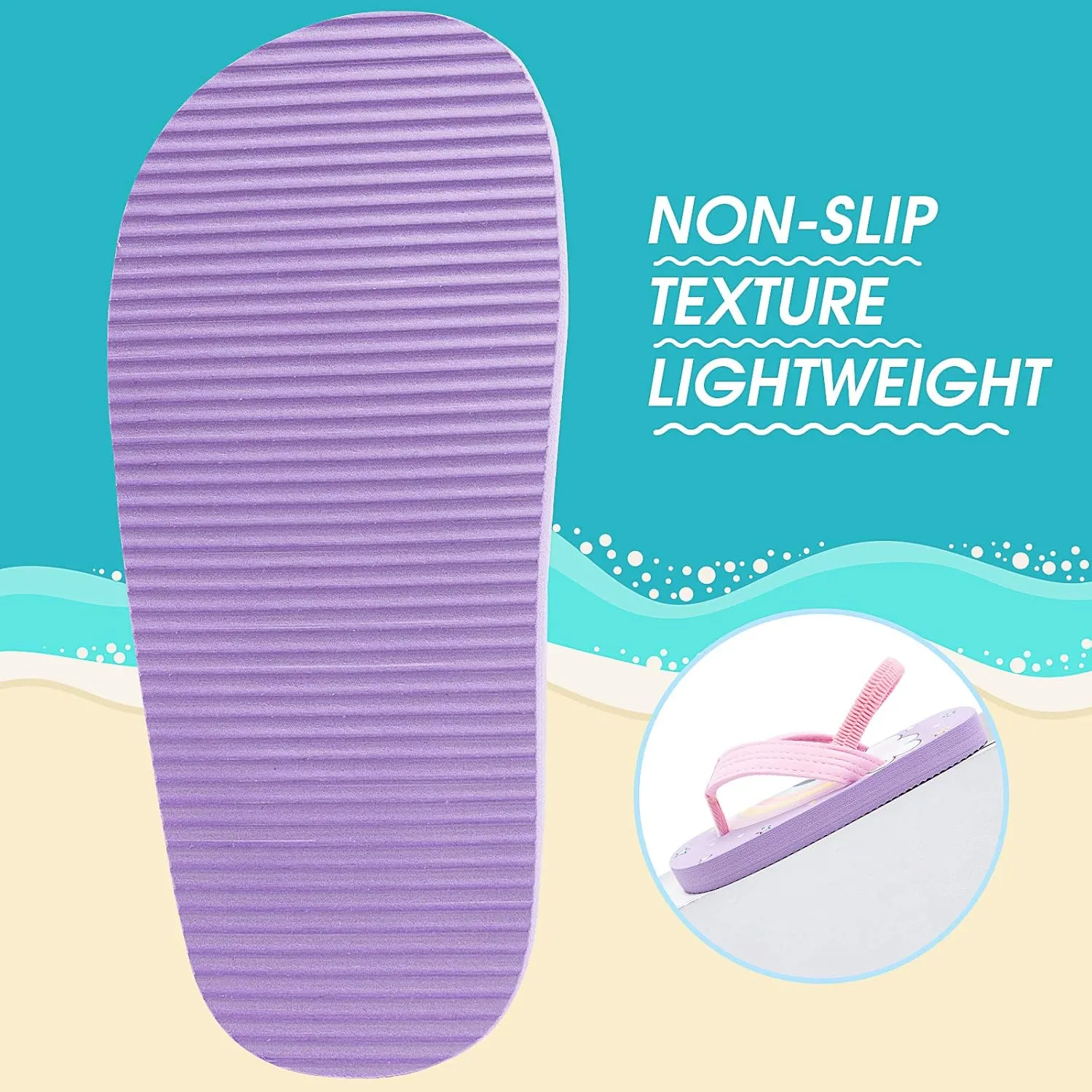 techcity Toddler Boys Girls Flip Flops Kids Unicorn Dinosaur Sandals Beach Pool Water Shoes with Back Strap