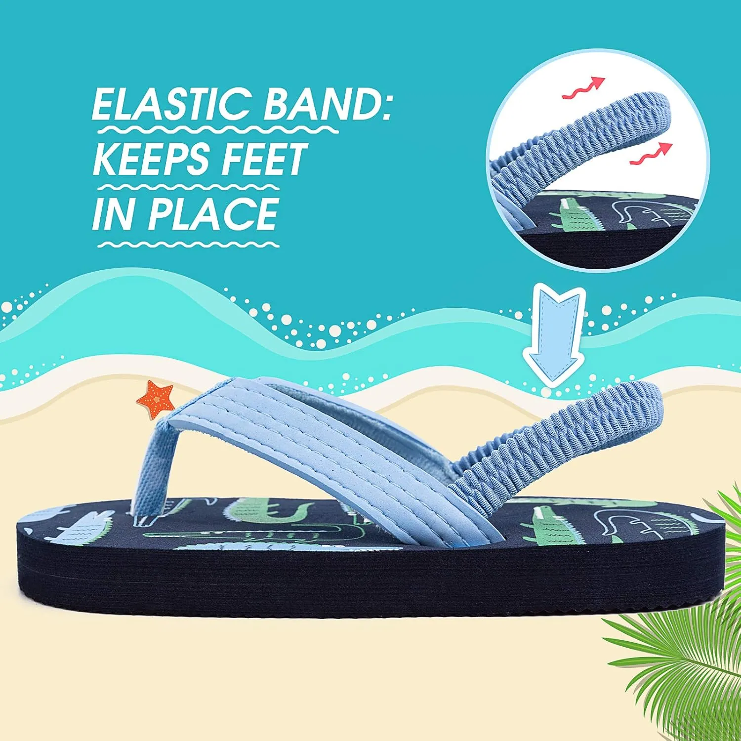 techcity Toddler Boys Girls Flip Flops Kids Unicorn Dinosaur Sandals Beach Pool Water Shoes with Back Strap