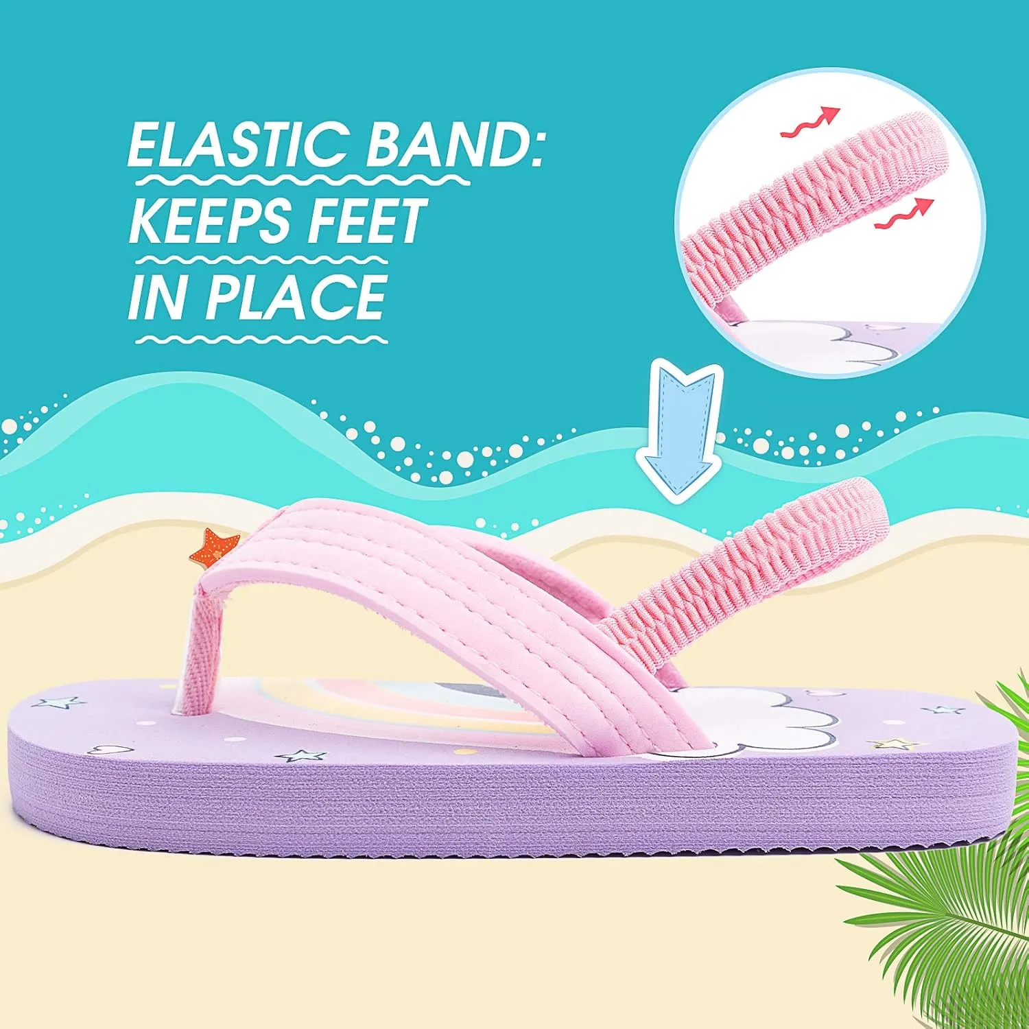 techcity Toddler Boys Girls Flip Flops Kids Unicorn Dinosaur Sandals Beach Pool Water Shoes with Back Strap