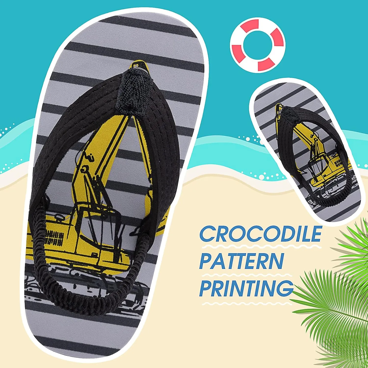 techcity Toddler Boys Girls Flip Flops Kids Unicorn Dinosaur Sandals Beach Pool Water Shoes with Back Strap