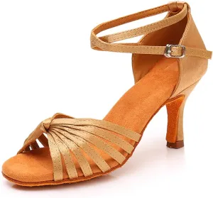 TINRYMX Women's Latin Dance Shoes Satin Ballroom Salsa Practice Performance Dance Shoes,Model 1219
