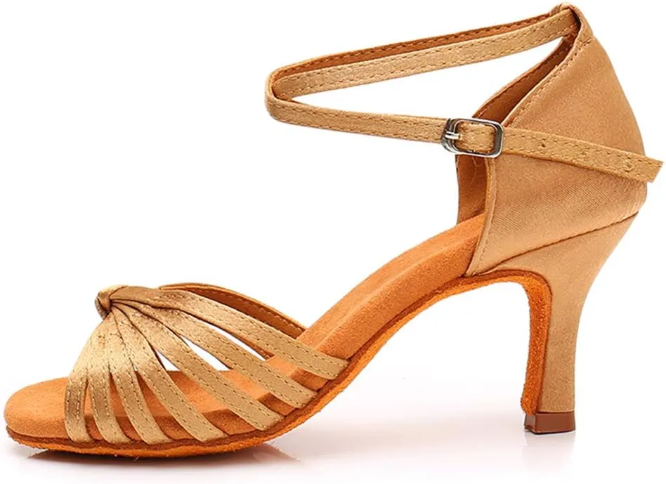 TINRYMX Women's Latin Dance Shoes Satin Ballroom Salsa Practice Performance Dance Shoes,Model 1219