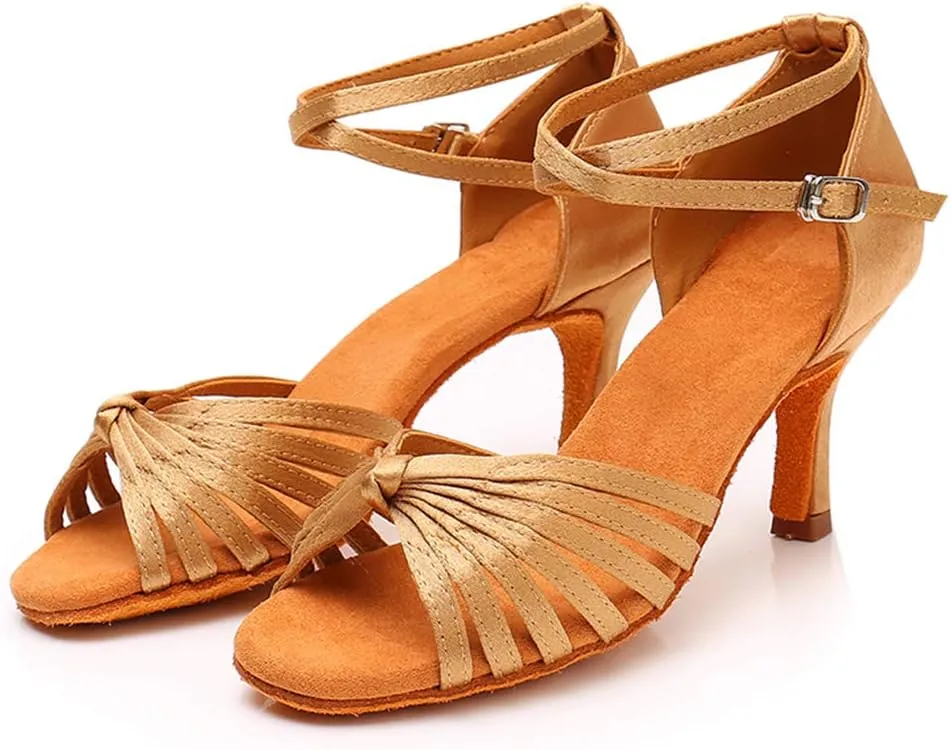 TINRYMX Women's Latin Dance Shoes Satin Ballroom Salsa Practice Performance Dance Shoes,Model 1219