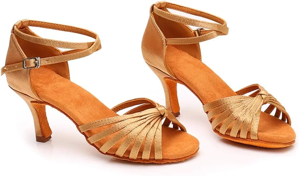 TINRYMX Women's Latin Dance Shoes Satin Ballroom Salsa Practice Performance Dance Shoes,Model 1219