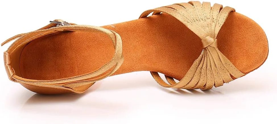 TINRYMX Women's Latin Dance Shoes Satin Ballroom Salsa Practice Performance Dance Shoes,Model 1219