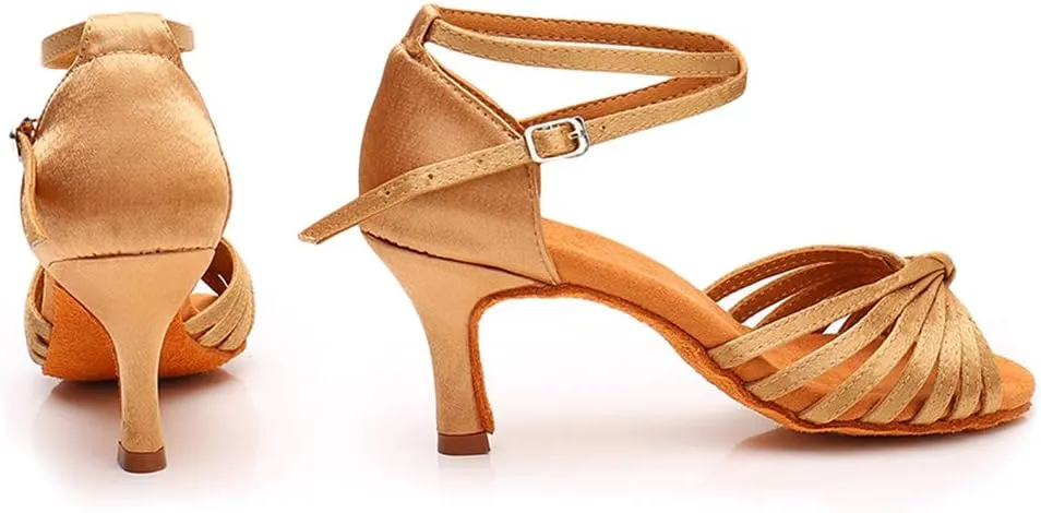 TINRYMX Women's Latin Dance Shoes Satin Ballroom Salsa Practice Performance Dance Shoes,Model 1219