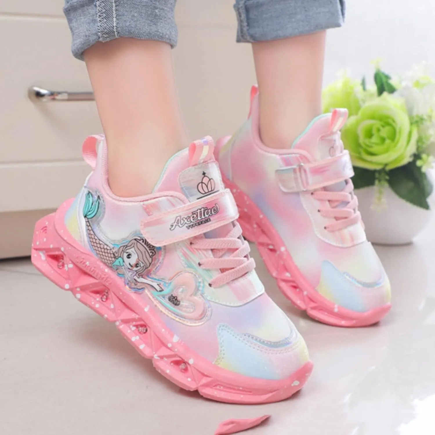 Toddler Girl Sneakers Girls?? Princess Shoes Slip On Light Up Shoes Mermai?? Shoes Breathable Mesh Sneakers Lightweight