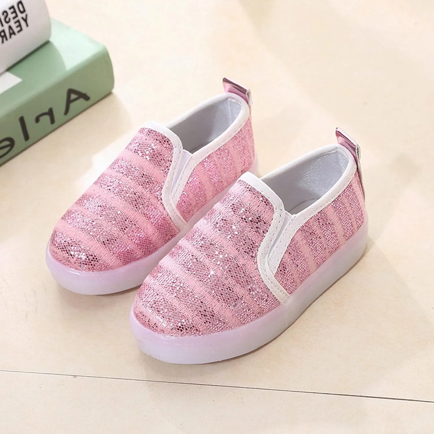 Toddler Girls Boys Canvas Shoes Slip On Sneakers Light Up Shoes Casual Lazy Loafers for Infant Toddler Girl Sneakers (Pink, 2 Years)